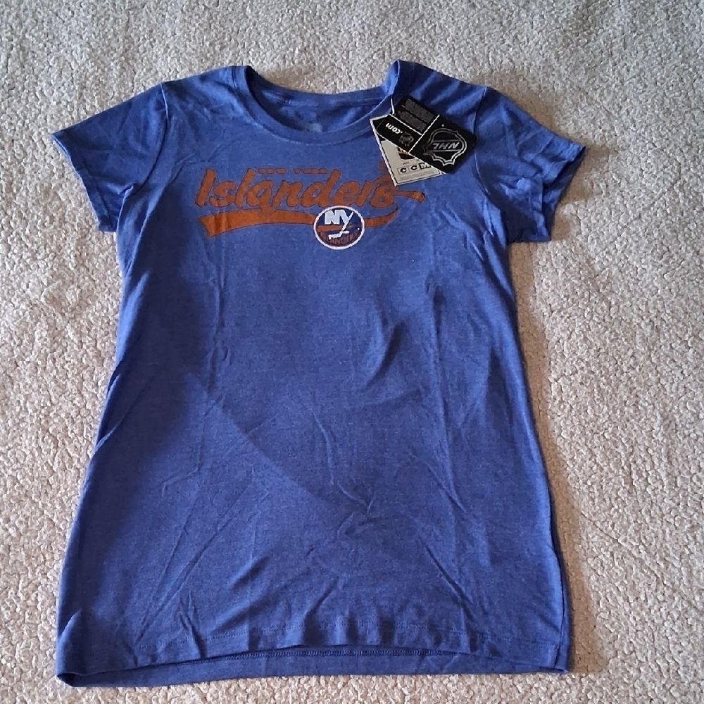 New NHL Blue and Orange New York Islanders Women's Short Sleeve Tee